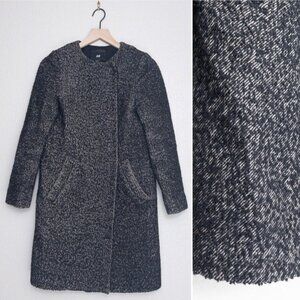 H&M Wool Blend Topcoat 2 Woven Black Textured Pockets Peacoat Collarless